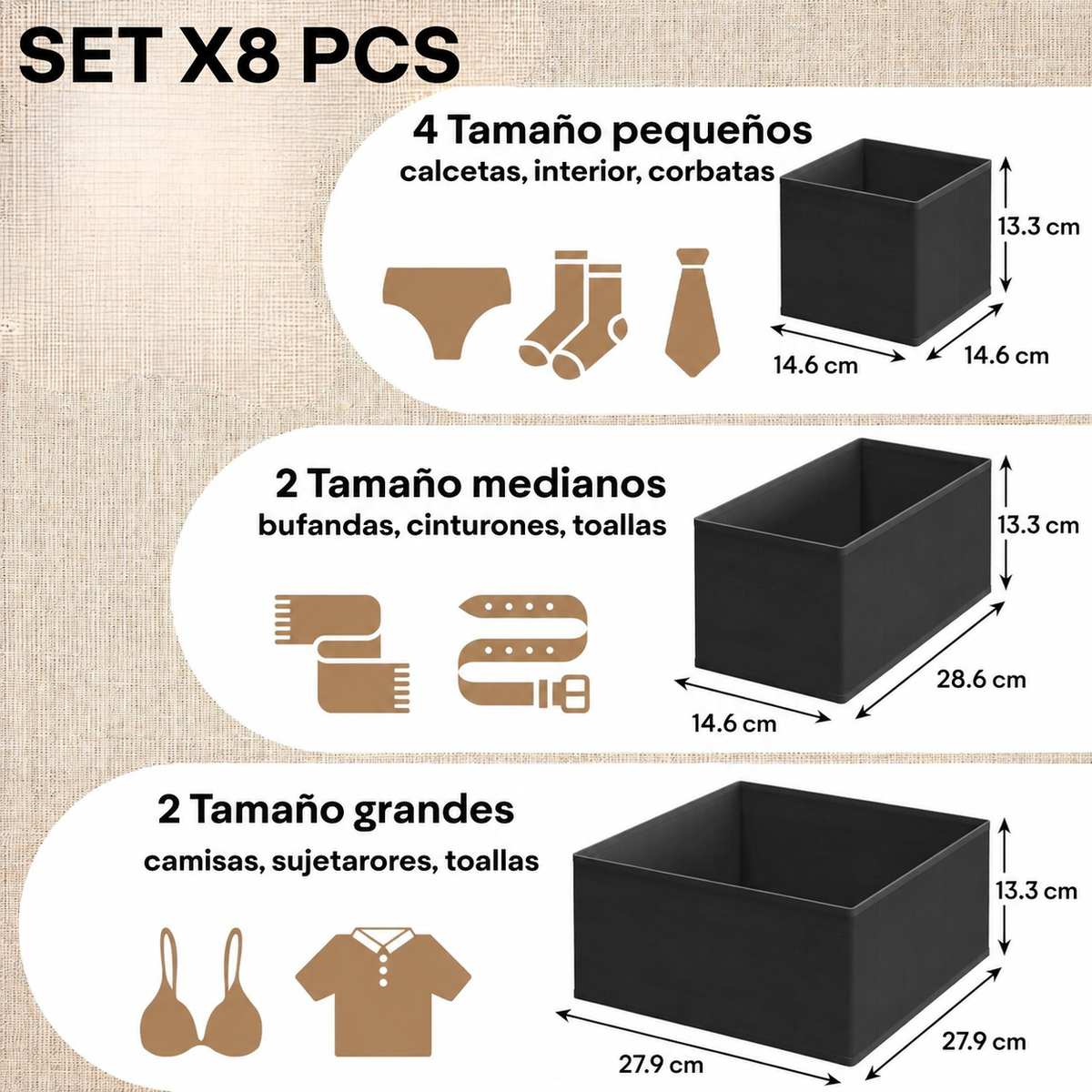 PACK X8 ORGANIZADORES PLEGABLES – Ahorra espacio y elimina el desorden en segundos