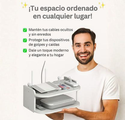 ESTANTE ORGANIZADOR WIFI TODO EN UNO – ¡DISEÑO MODERNO Y RESISTENTE! ✔