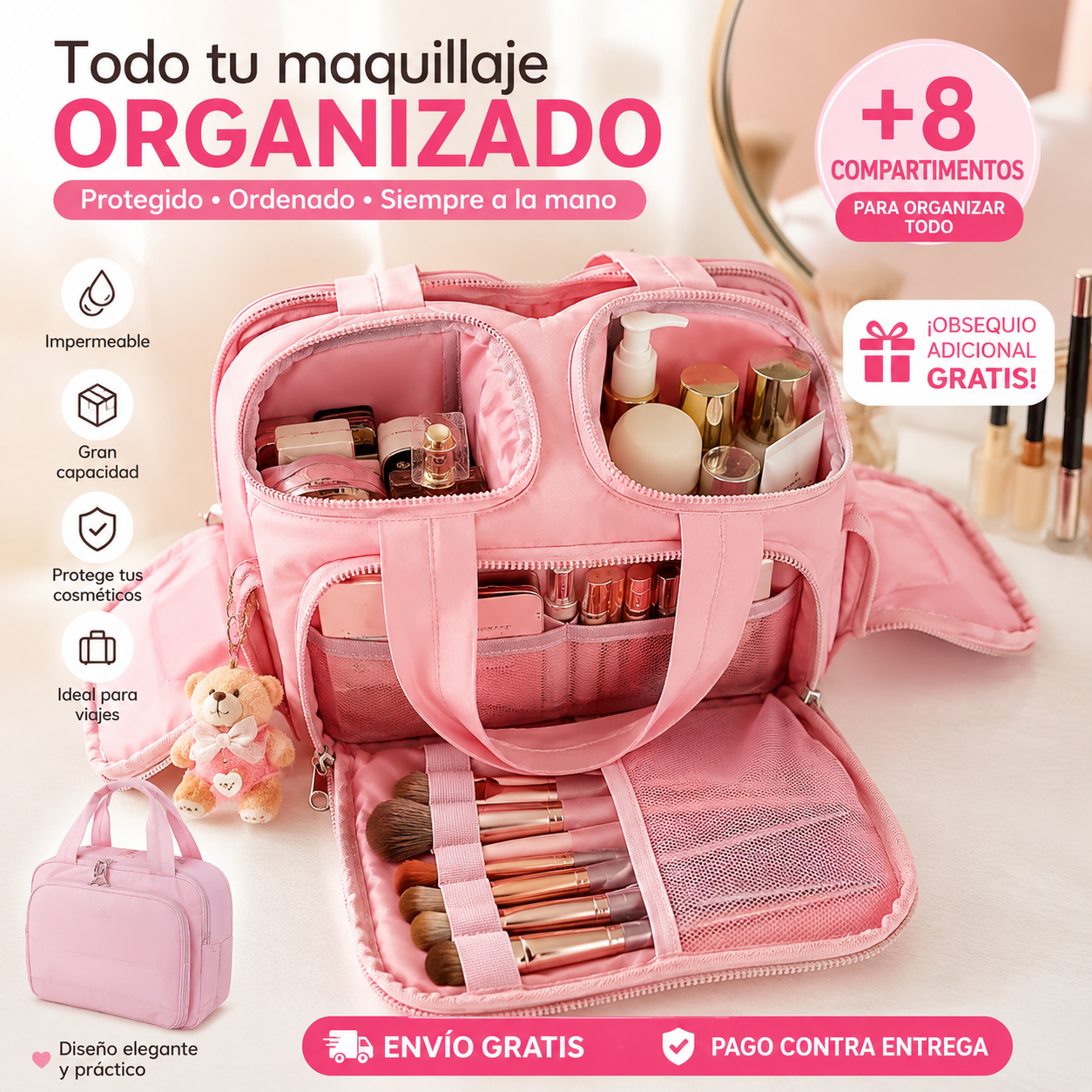 COSMETIQUERA ORGANIZADORA DE 8 COMPARTIMIENTOS – ORGANIZA TODO EN SEGUNDOS 💖