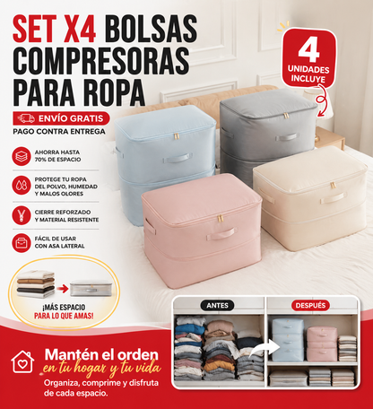 SET X4 BOLSAS COMPRESORAS 🧺 AHORRA ESPACIO Y ORGANIZA TU CLÓSET 💨