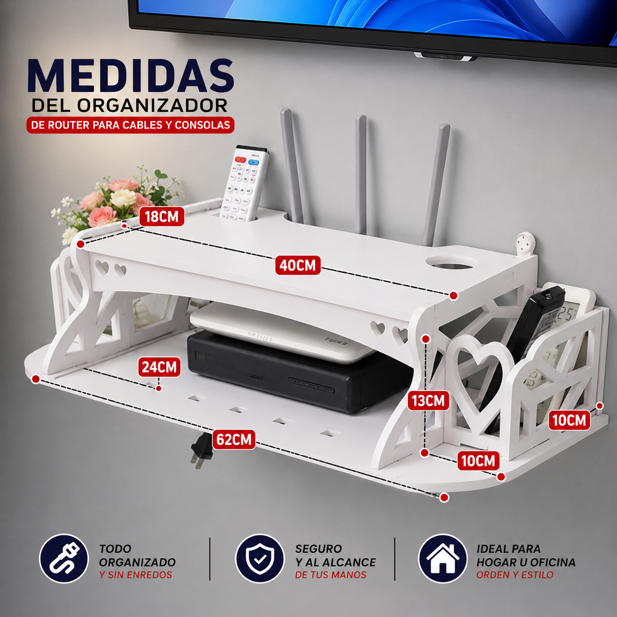 ESTANTE ORGANIZADOR WIFI TODO EN UNO – ¡DISEÑO MODERNO Y RESISTENTE! ✔