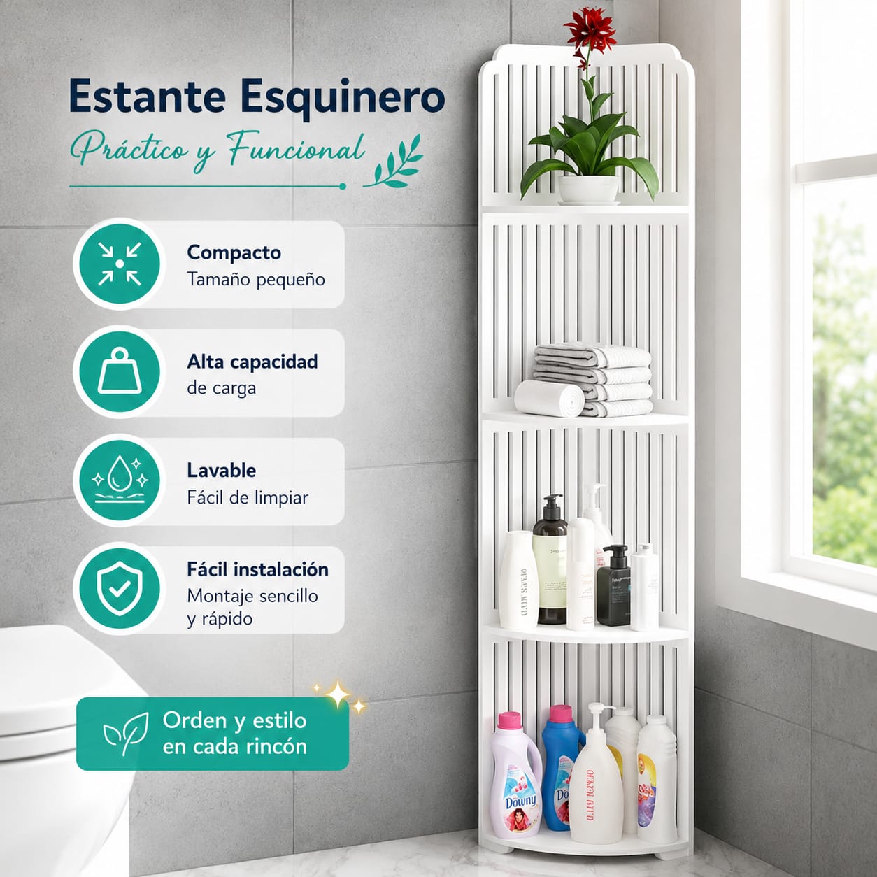 Organizador Esquinero de Baño 4 Niveles Premium ✔