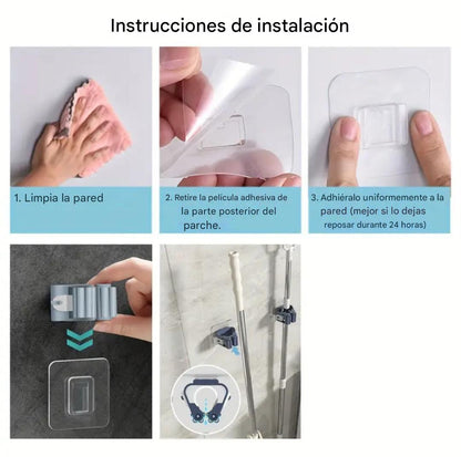 PACK DE 4 SOPORTES ORGANIZADOR ESCOBAS Y TRAPEROS ✔