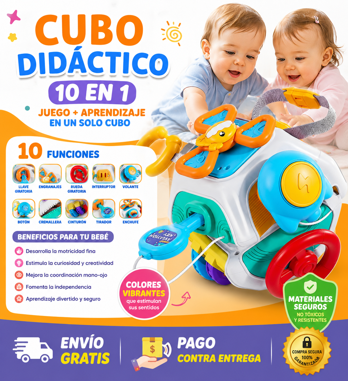 Cubo Montessori Interactivo 10 en 1 para Desarrollo Infantil 🌈