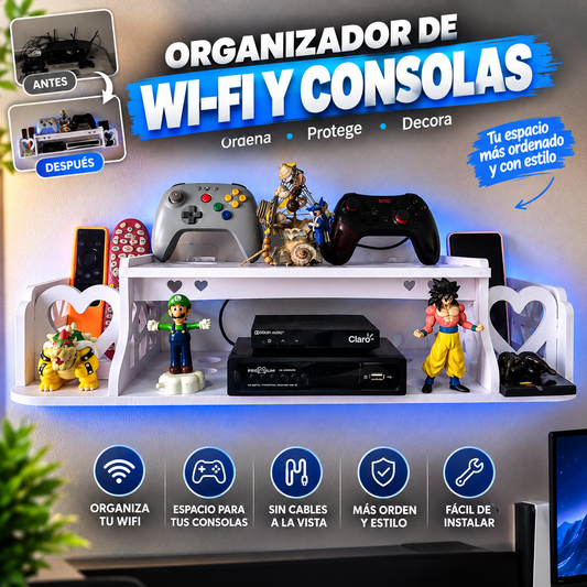 ESTANTE ORGANIZADOR WIFI TODO EN UNO – ¡DISEÑO MODERNO Y RESISTENTE! ✔